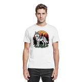White Arvenzo Lone Dusk unisex shirt with a front design, made from premium fabric, shown from the front view.